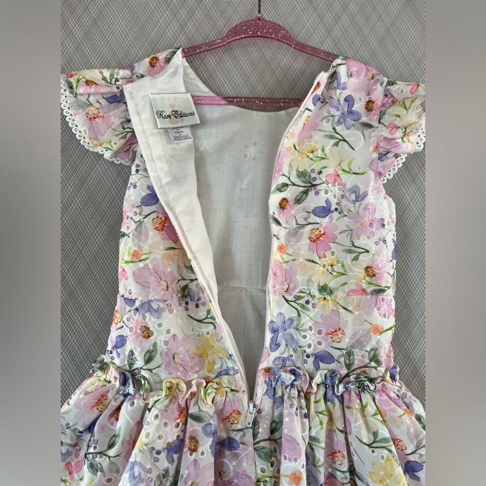Rare Editions - Floral Eyelet Drop Waist Flutter sleeve Dress (Size 6) - Picture 3 of 6
